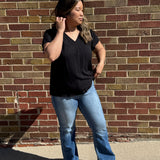 Folded V-Neck Ruffled Sleeve Top