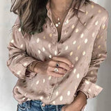 Long Sleeve Metallic Dot Button Down Top