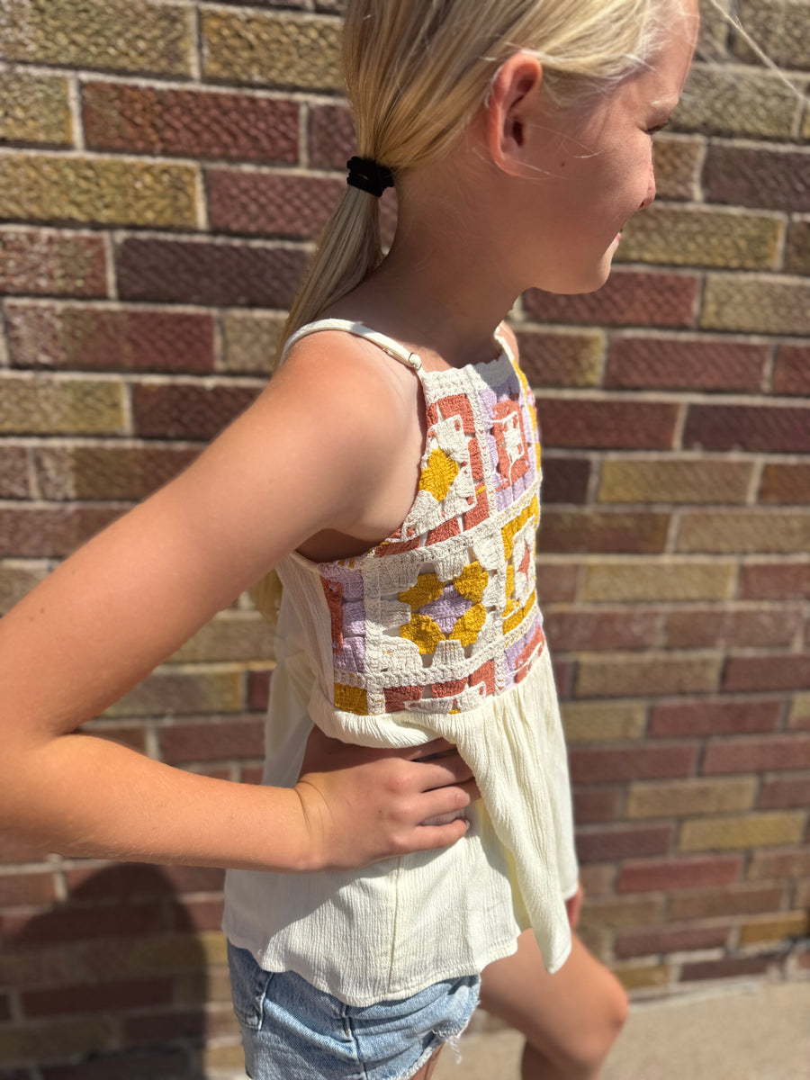 Girls Crochet Paneled Babydoll Tank