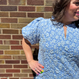 Floral Textured Balloon Sleeve Top