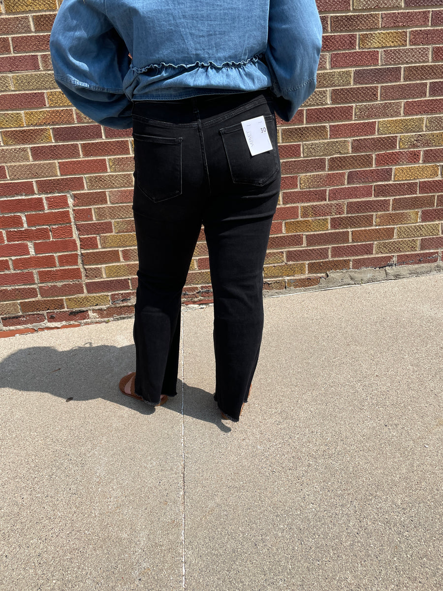Black Mid Rise Super Soft Crop Flare Vervet Jeans