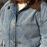 Contrast Collar Washed Denim Jacket