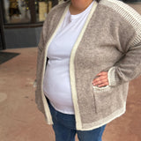 Plus Open Front Cardigan with Stitching Detail