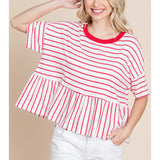 Plus Striped Babydoll Short Sleeve Top