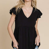 V-Neck Short Sleeve Top w/Ruching