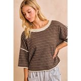 Waffle Stripe Top w/Binding Detail