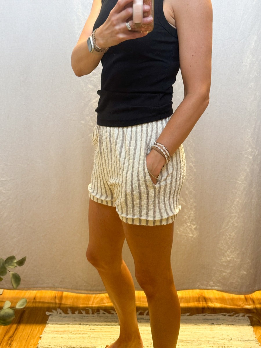 Textured Striped Casual Shorts