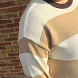 Plus Round Neck Striped Color Block Sweater
