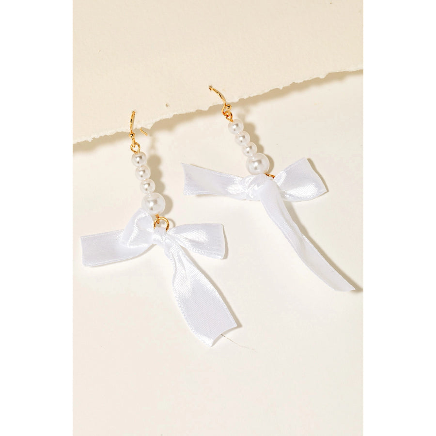 Pearl Bead Ribbon Bow Earrings