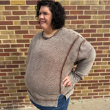 Plus Acid Wash Double Ribbed Pullover