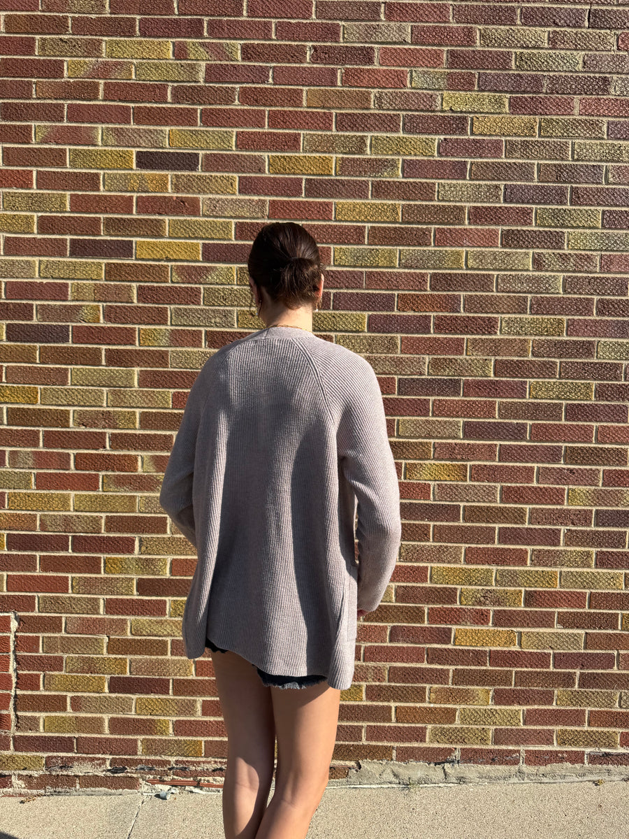 Ribbed Raglan Sleeve Cardigan w/ Pocket