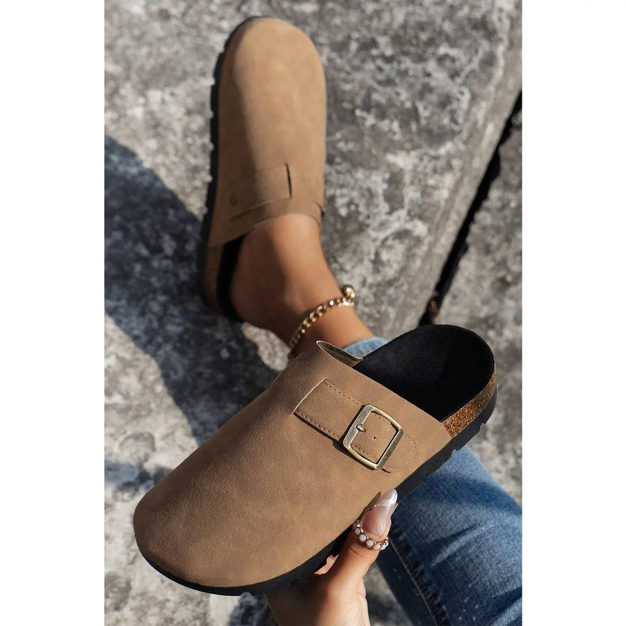 Beige Suede Buckle Detail Clog