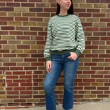 Green & Cream Stripe French Terry Top