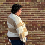 Plus Round Neck Striped Color Block Sweater