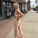 Sleeveless V Neck Ruffle Floral Dress
