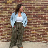 Plus Woven Stripe Elastic Smocking Pants