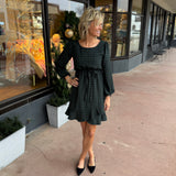 Round Neck Long Sleeve Grid Mini Dress