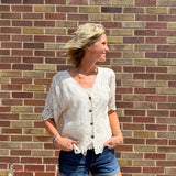 Textured Crochet Button Down Top