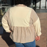 Plus Color Block Half Button Peplum Top