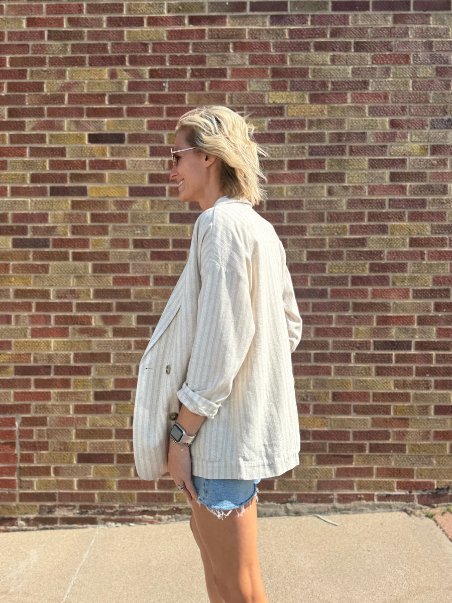 Striped Pocket Linen Blazer