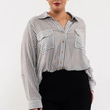 Plus Striped Collared Button Down Top