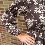 Front Tie Puff Long Sleeve Floral Mini Dress