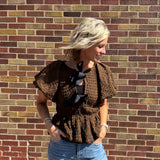 Textured Peplum Top w/Front Tie