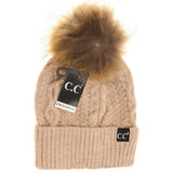 CC Ribbed Cuff Fur Pom Beanie