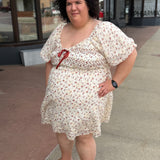 Plus Cherry Print Puff Sleeve Mini Dress