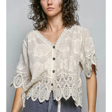 Textured Crochet Button Down Top