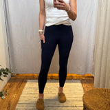 Nylon Ribbed Leggings w/Side Pocket