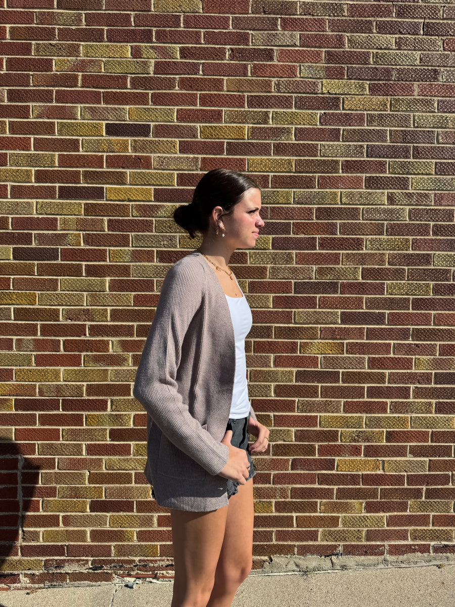 Ribbed Raglan Sleeve Cardigan w/ Pocket