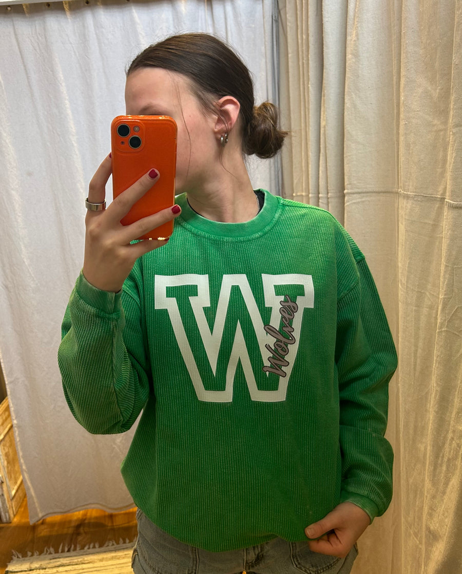 Green Wolves Corded Crew Neck