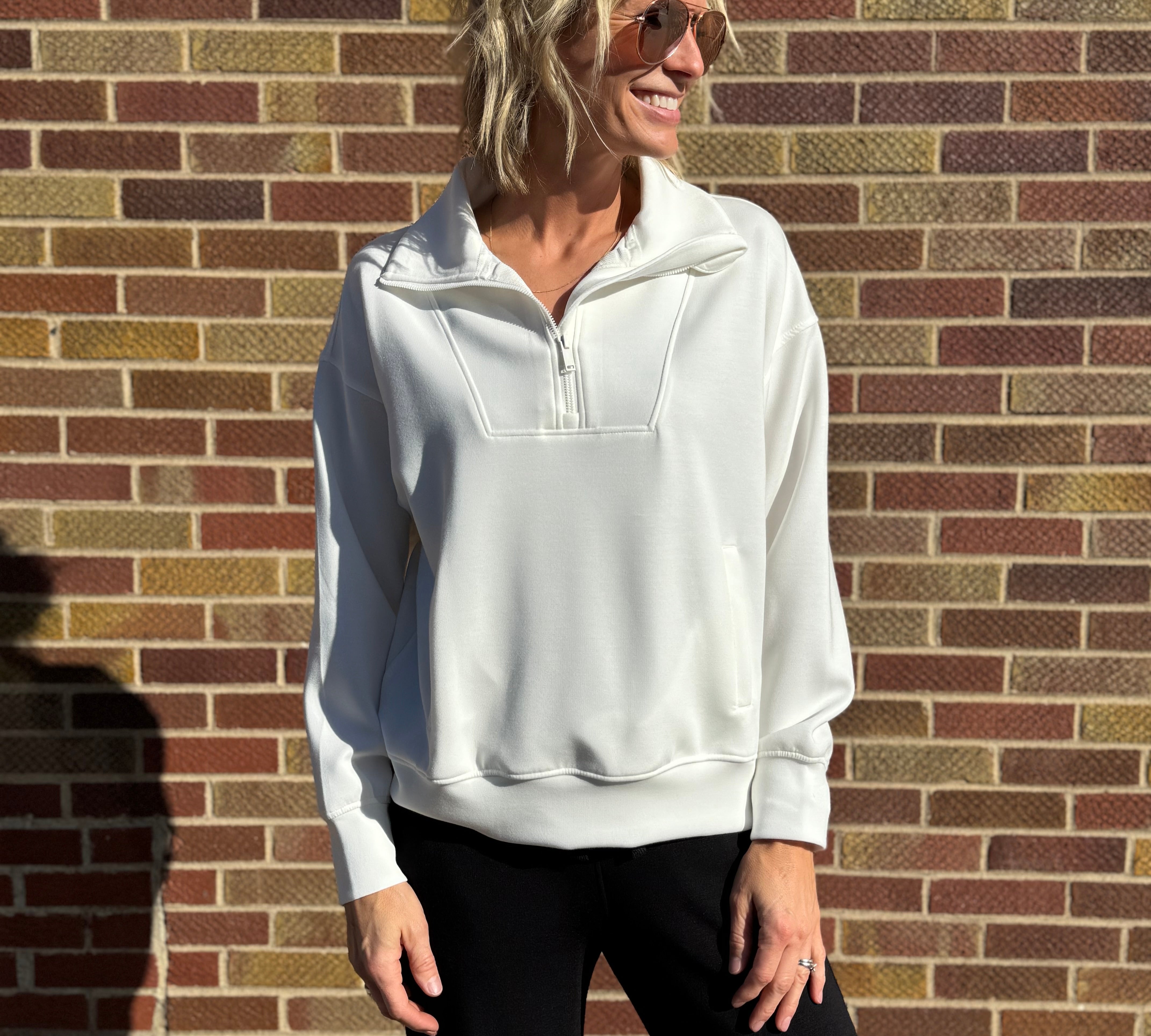 Modal Poly Quarter Zip Funnel Neck Pullover