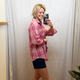 Plaid Print Rounded Hem Long Sleeve Top