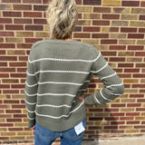 Striped Stitch Textured Pullover Sweater