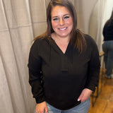 Ribbed Henley Hoodie Pullover