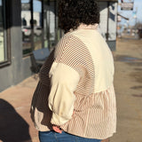 Plus Color Block Half Button Peplum Top