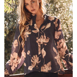 Floral Print Top w/Ruffled Neck Detail