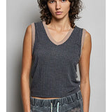 V-Neck Sleeveless Ribbed Knit Fitted Top