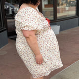 Plus Cherry Print Puff Sleeve Mini Dress