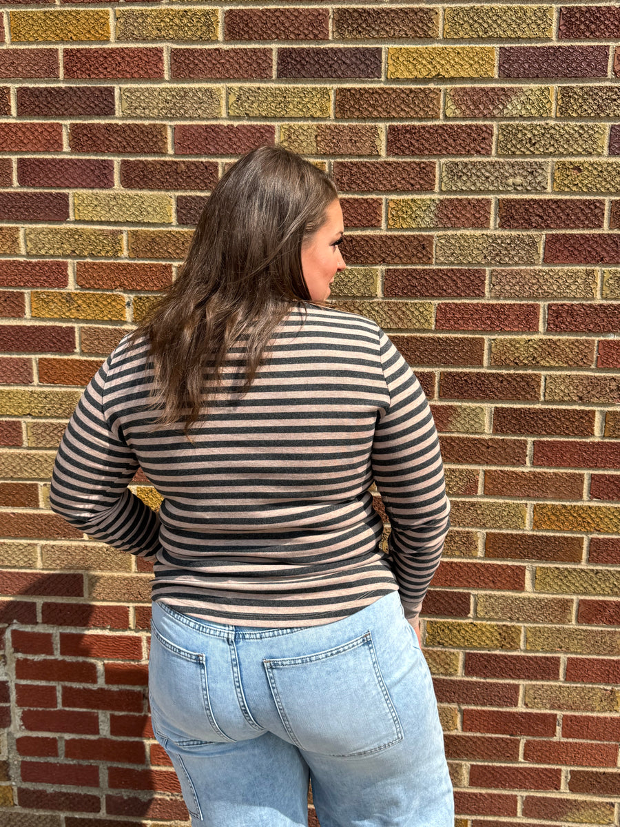 Stripe Button Up Long Sleeve Henley
