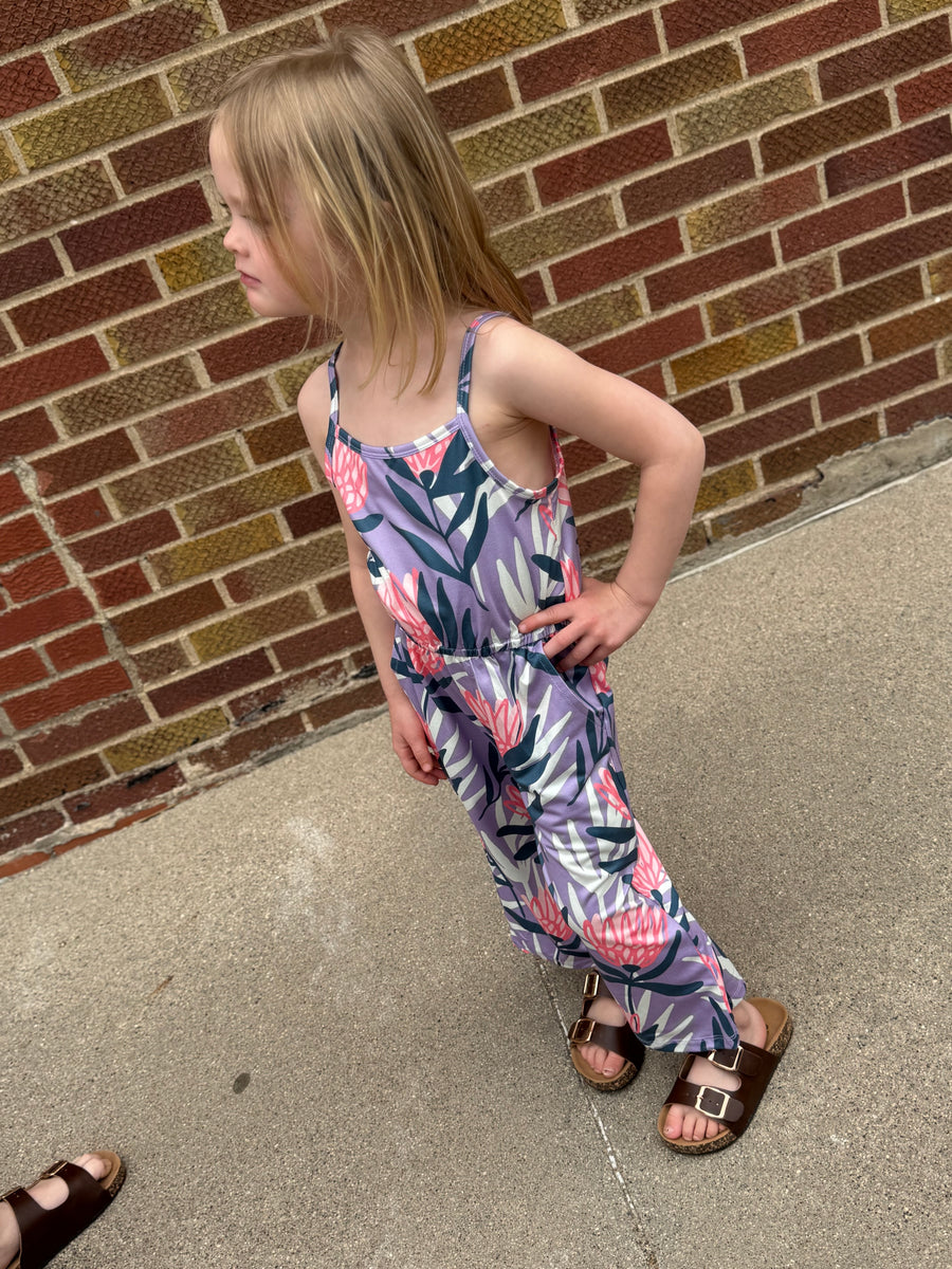 Girls Lavender/Navy Floral Jumpsuit