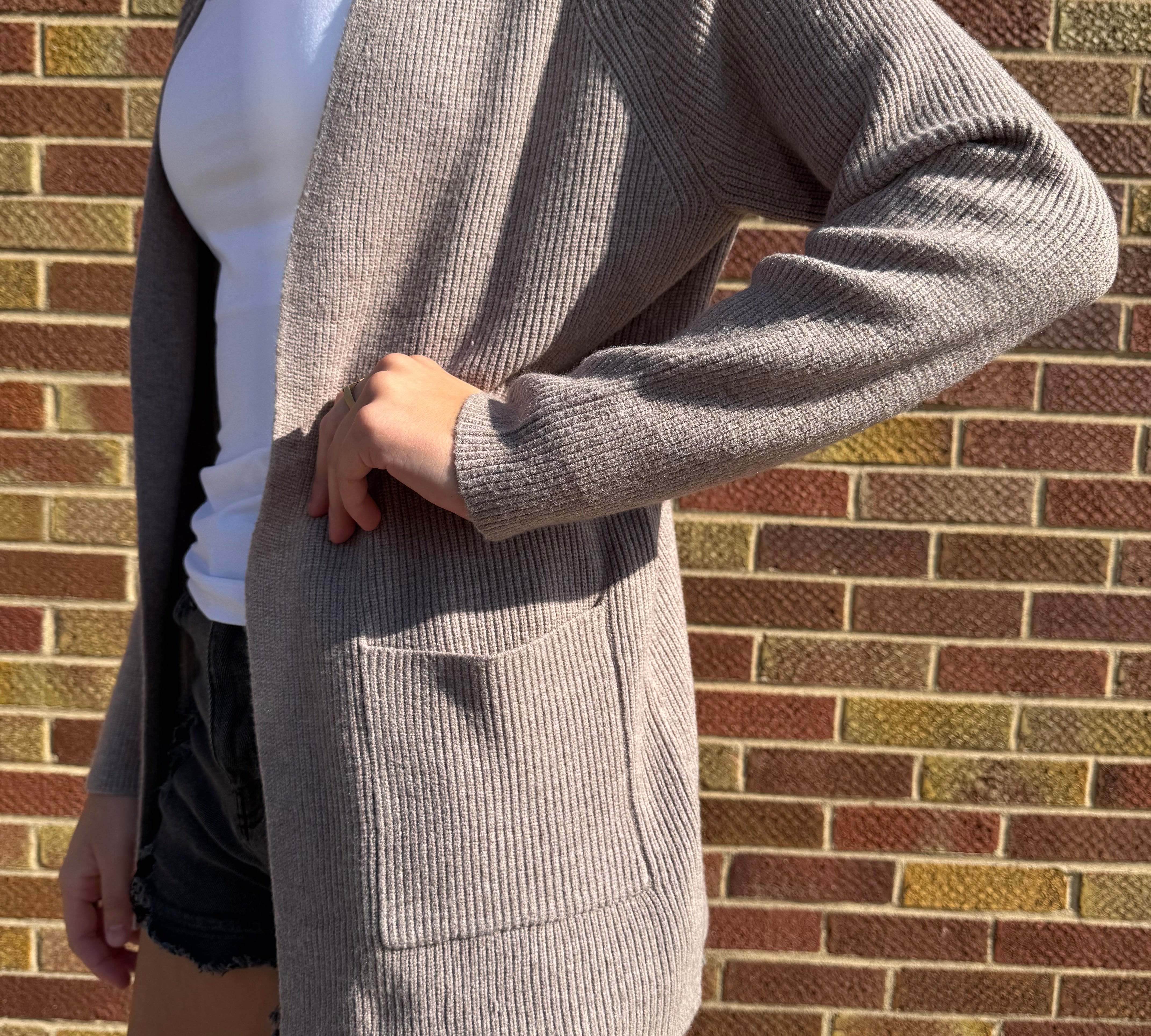 Ribbed Raglan Sleeve Cardigan w/ Pocket