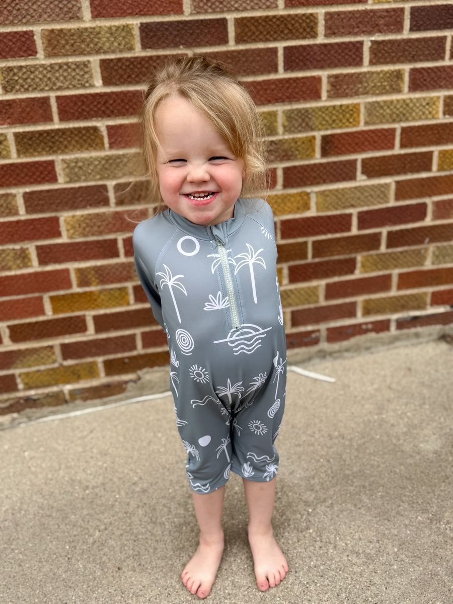 Kids Palm Tree Long Sleeve Swimsuit