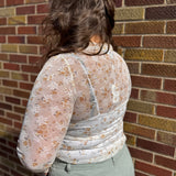 Plus Floral Bouquet Lace Mesh Sheer Top