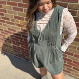 Olive Corduroy Pleated Romper