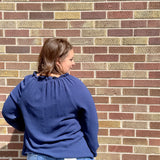 Plus Button Down Ruffle Neck Top