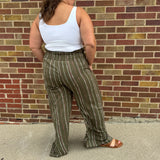 Plus Woven Stripe Elastic Smocking Pants