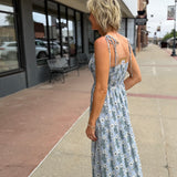 Floral Tie Strap Smocked Maxi Dress